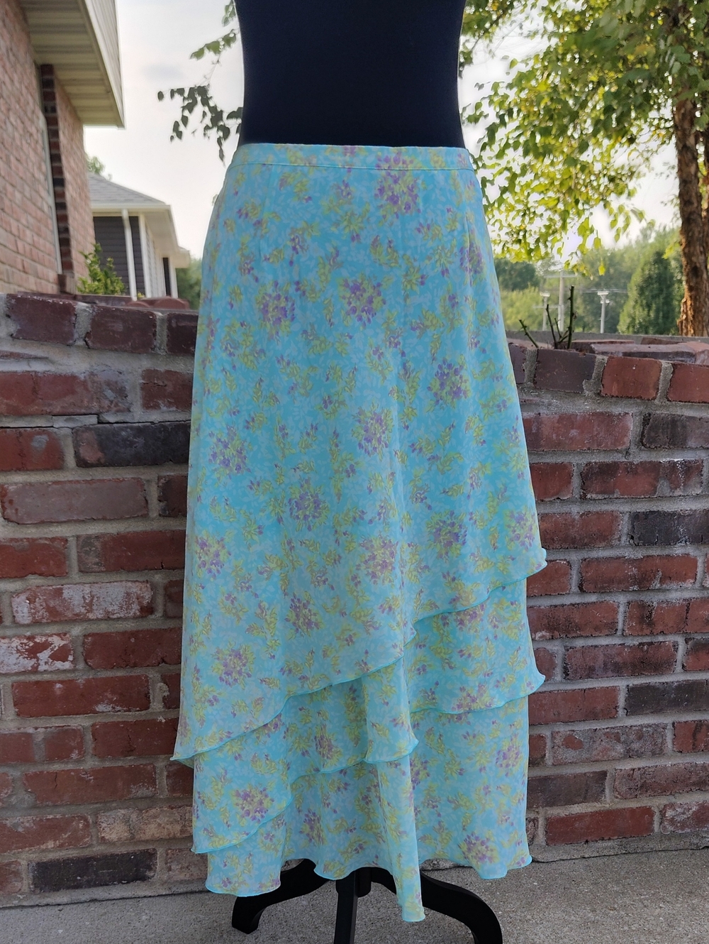 Vintage Christopher & Banks Chiffon Asymmetrical Floral Midi Skirt Size 12 Fairy